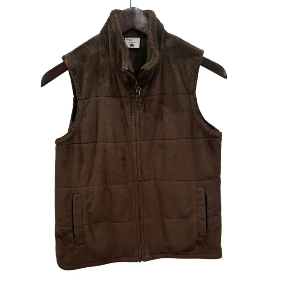 Columbia Women’s Chocolate Brown Zip Up‎ Outdoor Layer Fuzzy Fleece Vest Size S